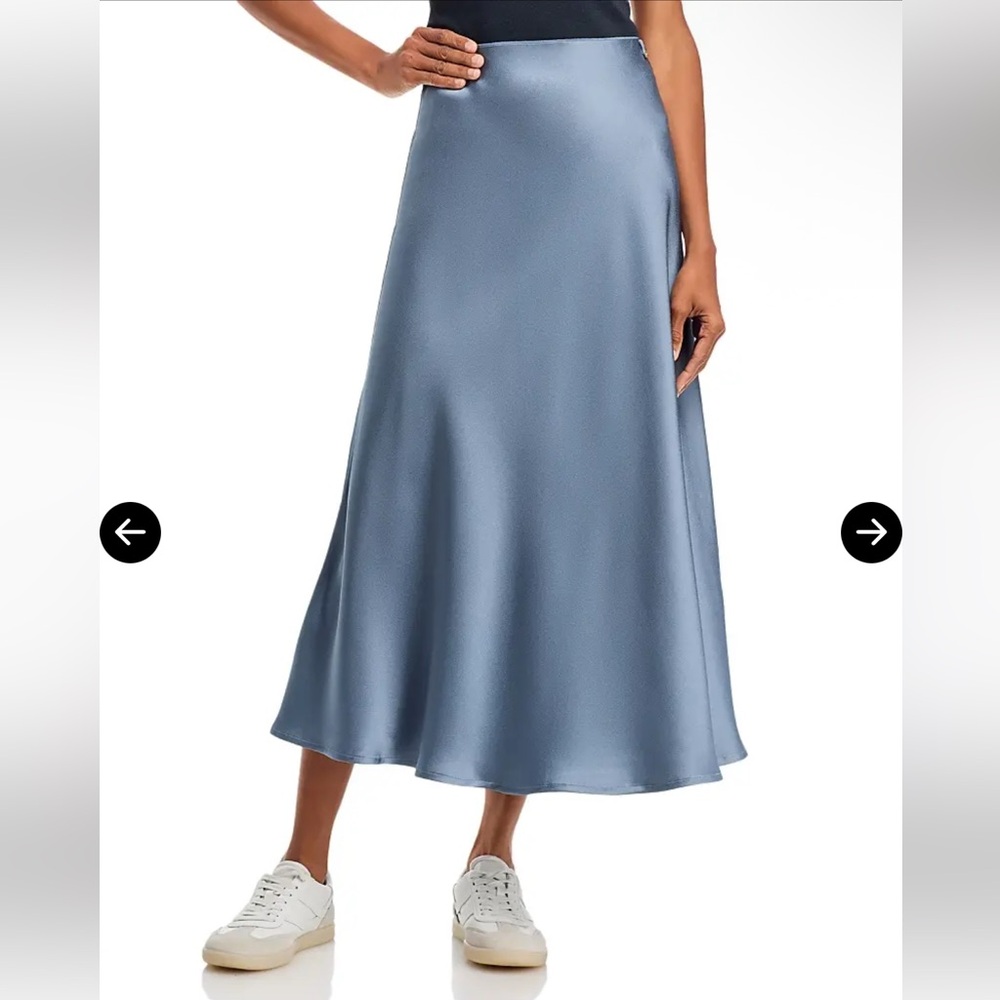 Herno Satin Midi Skirt Blue A-Line Pull-On Elastic Waist NWT IT 40 / US 4